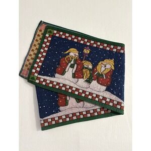 Vintage Woven Tapestry Snowman Family Christmas Table Runner Navy Blue 70x13